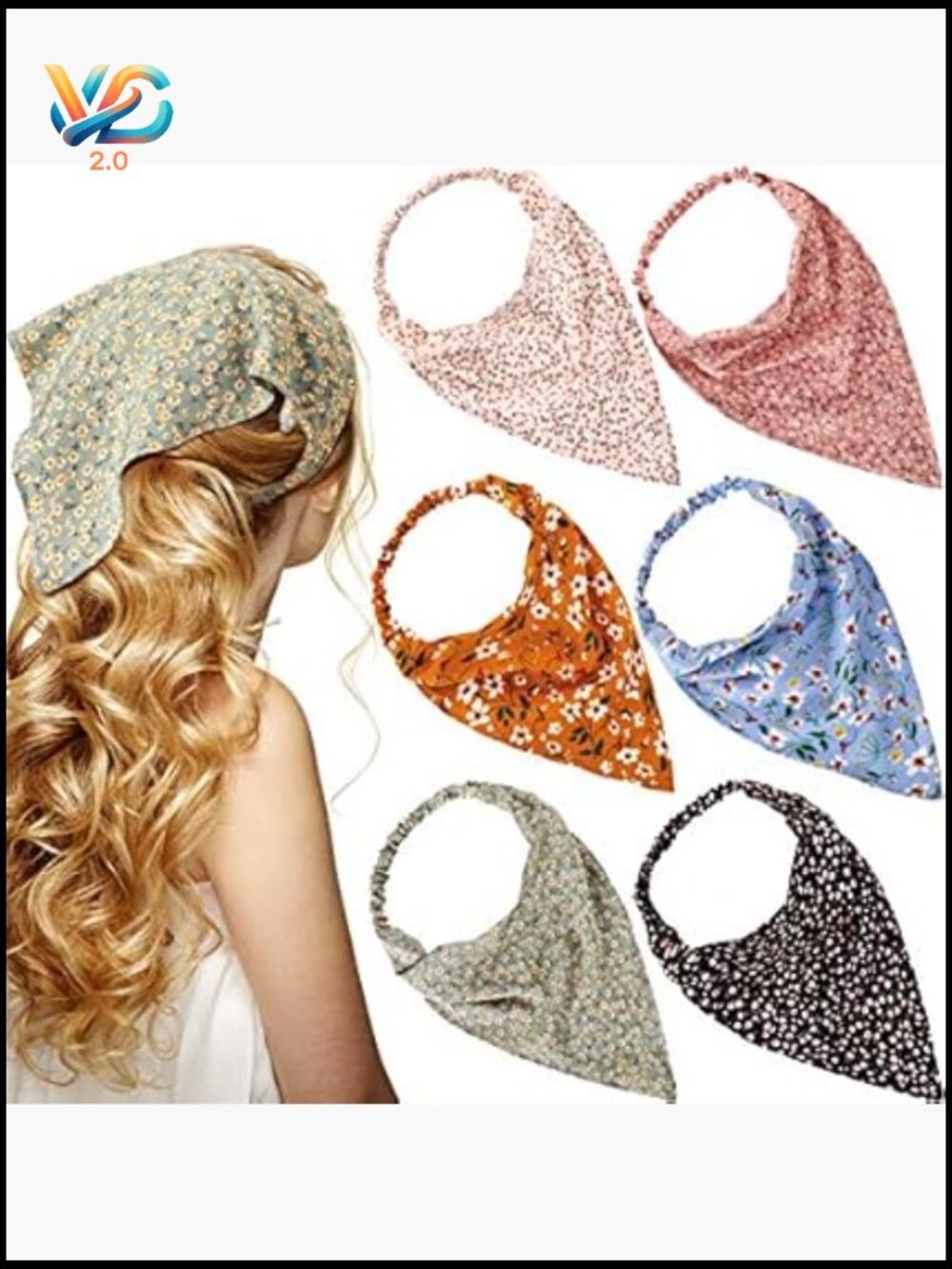 6 Floral Chiffon Bandanas Hair Scarves with Clips Boho Cottagecore Head Wraps